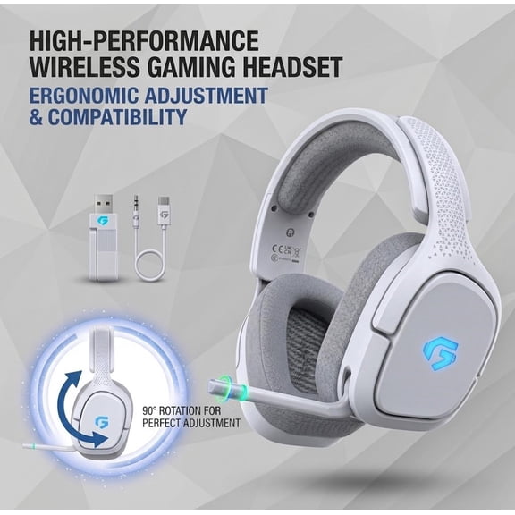 Captain 700 Pro 2.4GHz Wireless Gaming Headset for PS4/PS5/Switch/PC, Wireless gaming Headphones with Noise-Canceling Flip Mic, 3.5mm Wired Mode for Xbox Series,LED Light,White