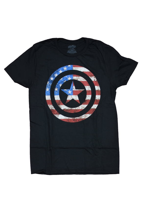 Captain Amercia Mens T-Shirt - Logo filled With American Flag On (Large)