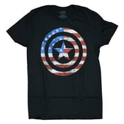 Captain Amercia Mens T-Shirt - Logo filled With American Flag On (Small)