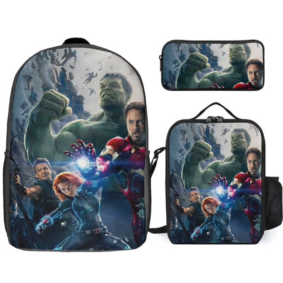Captain America Anime Print School Bag 3 Pcs Set, Backpack, Lunch Bag, Pencil Storage Bag