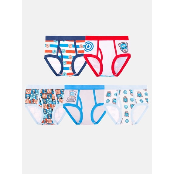 Captain America Boys Cotton Briefs Character Underwear, 5-Pack, Size 4-8