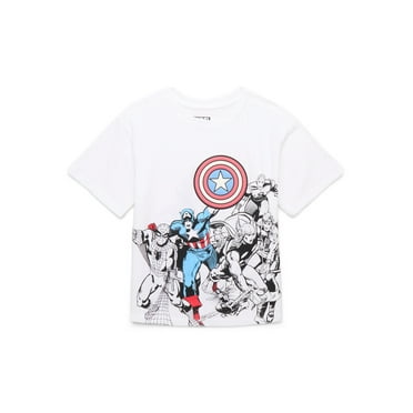 Captain America Boys’ Front Back Graphic Tee with Short Sleeves, Sizes 4-18