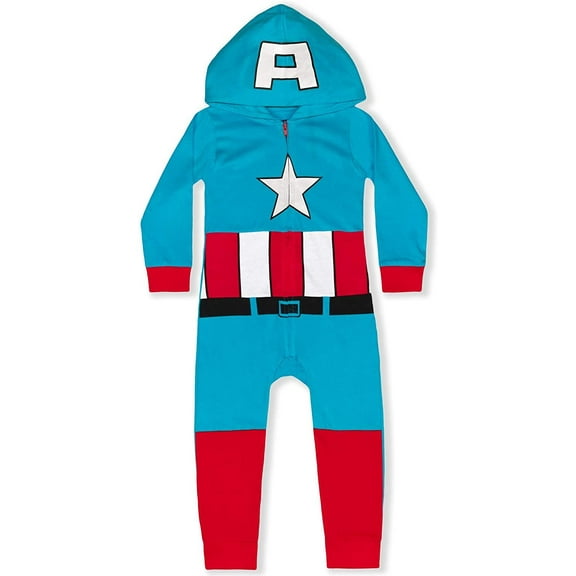 Captain America Boys Single Roleplay Coverall Romper with Hood, Infant