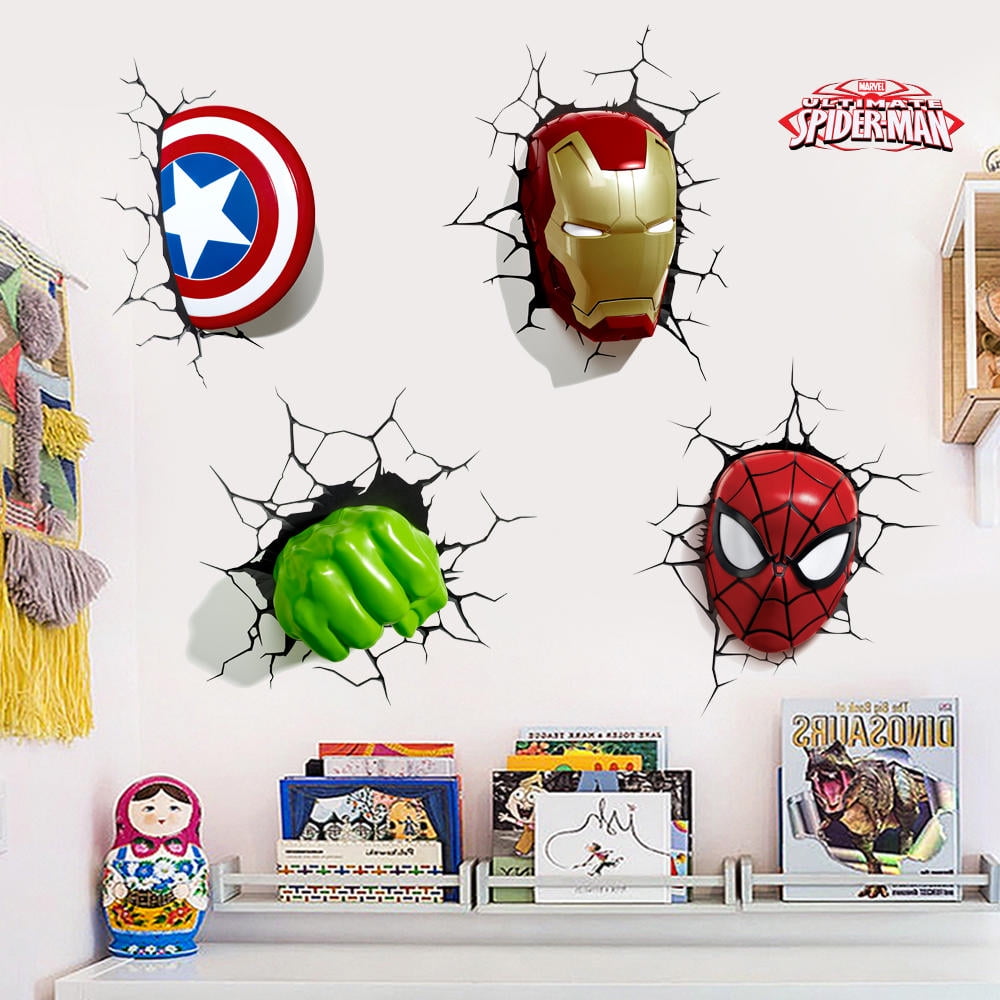 3D Avengers Breaking Through Wall Sticker 3D Hulk Captain America Children  Boys Wall Decals Peel and Stickers for Walls Bedroom Living Room Home