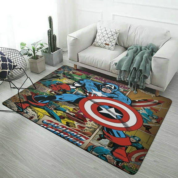 Captain America Carpet for Living Room Fashion Pattern Coral Velvet Floor Mat Non-Slip Soft Yoga Area Rugs 40x60inch