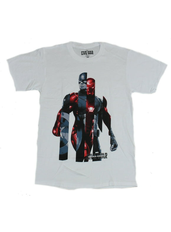Captain America Civil War Mens T-Shirt - 2 Part Iron Man Cap Interspersed Image (Small)