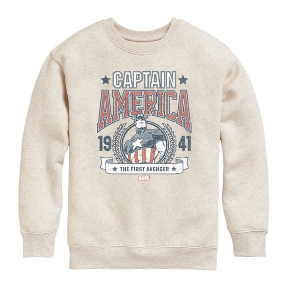 Captain America - Collegiate - Youth Boys Crew Fleece Sweatshirt