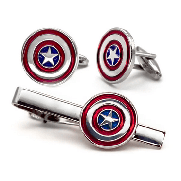 Captain America Cufflinks, Marvel Tie Clip, Groomsmen Jewelry, Men’s Wedding Gifts