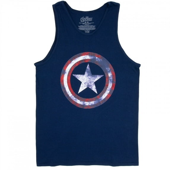 Captain America Distressed Navy Blue Tank Top-Large