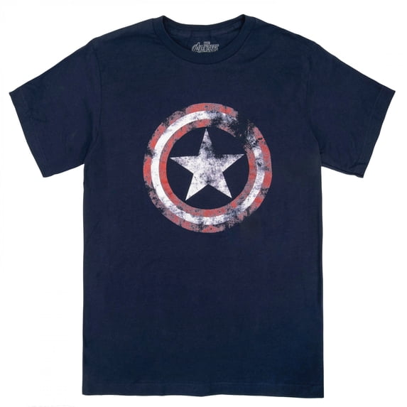 Captain America Distressed Shield Navy T-Shirt-4XLarge
