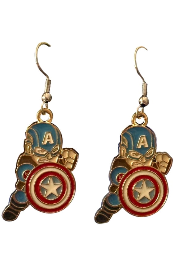 Captain America  Earrings Enamel Finish French Wire Dangle