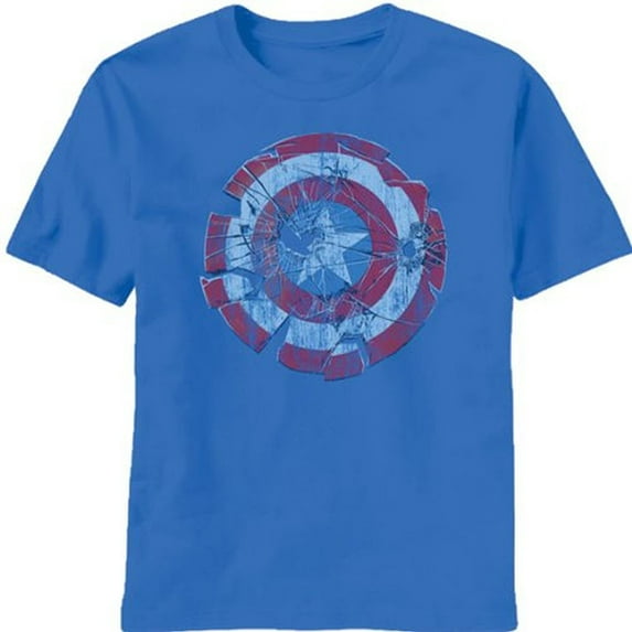 Captain America Glass Shield Shatter Sky Diver Blue Mens T-Shirt