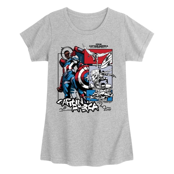 Captain America - Ink Grid - Youth Girls Fitted Short Sleeve T-Shirt