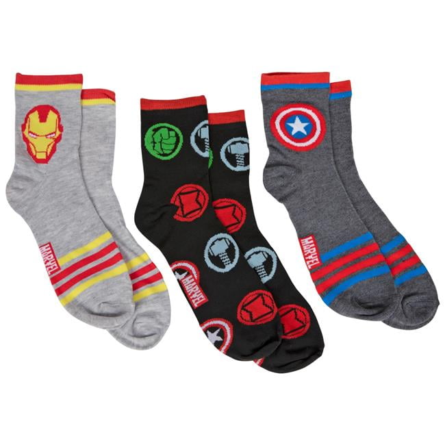 Captain America, Iron Man and Avengers Logo 3-Pack 3/4 Crew Socks ...