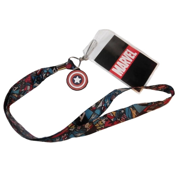 Captain America Logo All Over Print LANYARD ID Holder Keychain With Charm