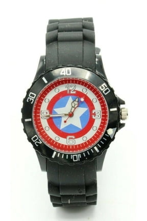 Captain America Logo Quartz Movement Smooth Silicone Band Wrist Watch