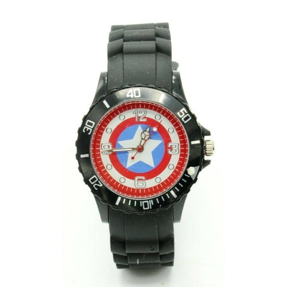 Captain America Logo Quartz Movement Smooth Silicone Band Wrist Watch