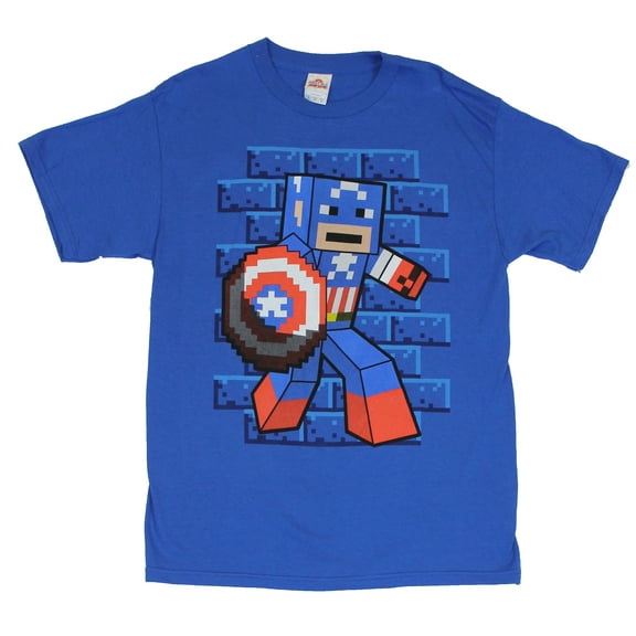 Captain America (Marvel Comics)  Mens T-Shirt - Boxy Pixel Style Cap Image (Large)