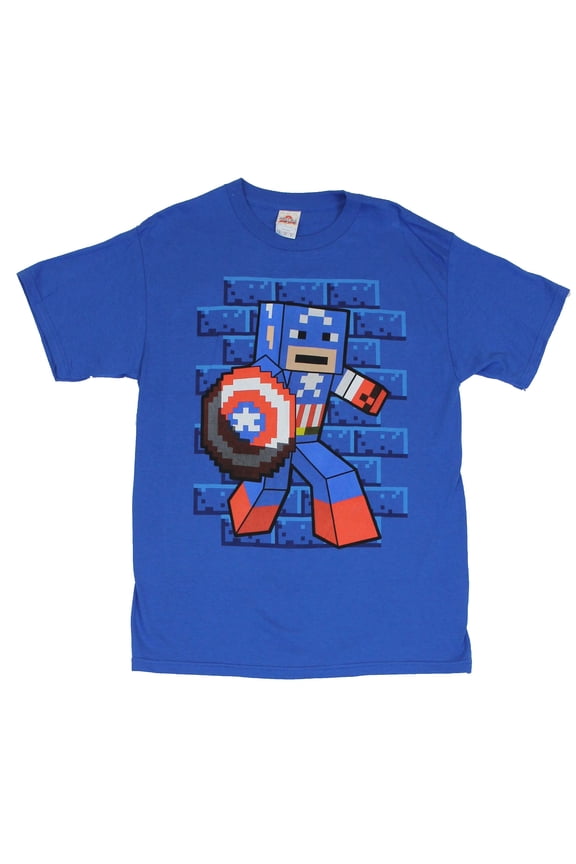 Captain America (Marvel Comics)  Mens T-Shirt - Boxy Pixel Style Cap Image (Large)
