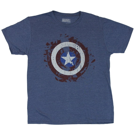 Captain America (Marvel Comics) Mens T-Shirt - Dark Tones Shattered Shield Image (Small)
