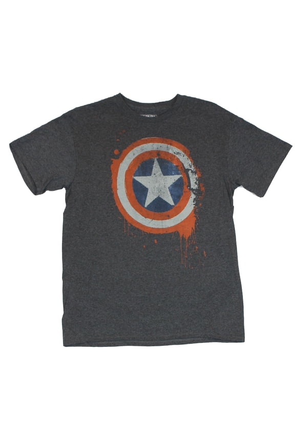 Captain America (Marvel Comics) Mens T-Shirt - Distressed Dripping Shield Logo (Small)