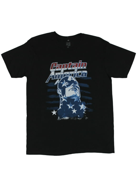 Captain America (Marvel Comics) Mens T-Shirt  - Flag Face Stars and Stripes Im (Large)