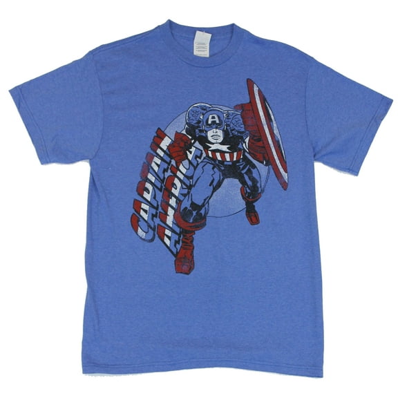 Captain America (Marvel Comics) Mens T-Shirt -  Jack Kirby Style Crouched Image (Small)