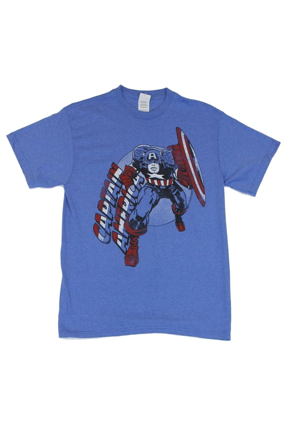 Captain America (Marvel Comics) Mens T-Shirt -  Jack Kirby Style Crouched Image (Small)
