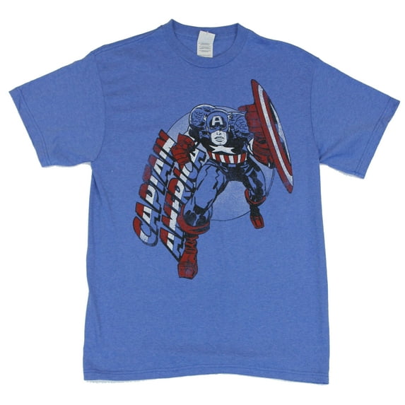 Captain America (Marvel Comics) Mens T-Shirt - Jack Kirby Style Crouched Image (Small)