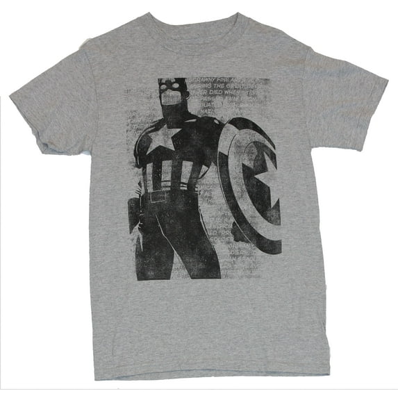 Captain America (Marvel Comics) Mens T-Shirt - Stylized Black Cap Over Words (Small)