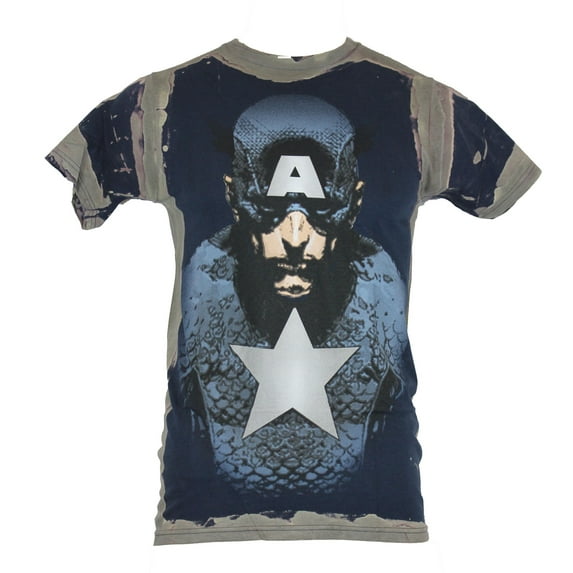 Captain America (Marvel Comics) Mens T-Shirt - Up Close Serious Face Of Cap (Medium)