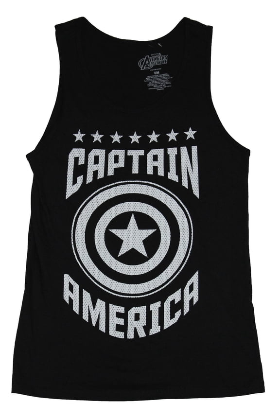 Captain America (Marvel Comics) Mens Tank Top -  B & W Dotted Logo Between Name (Small)