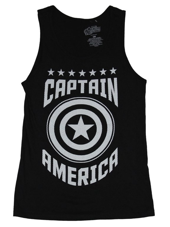 Captain America (Marvel Comics) Mens Tank Top - B & W Dotted Logo Between Name (Small)