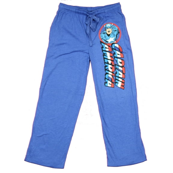 Captain America Marvel Pic Circle & Name Logo Mens Lounge Pajama Pants (Small)