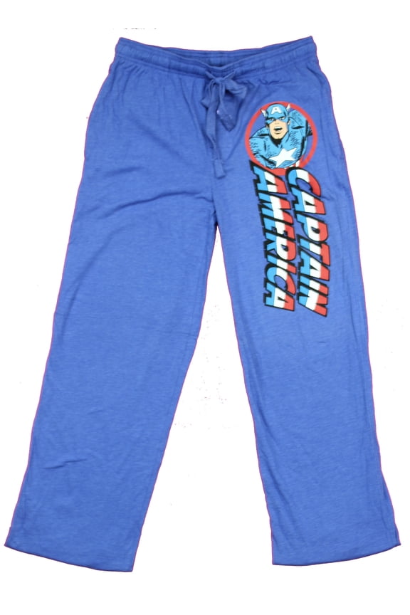 Captain America Marvel Pic Circle & Name Logo Mens Lounge Pajama Pants (Small)
