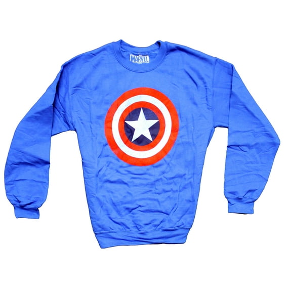 Captain America Mens Crewneck Sweatshirt - Distressed Star Shield Logo Image (X-Large)