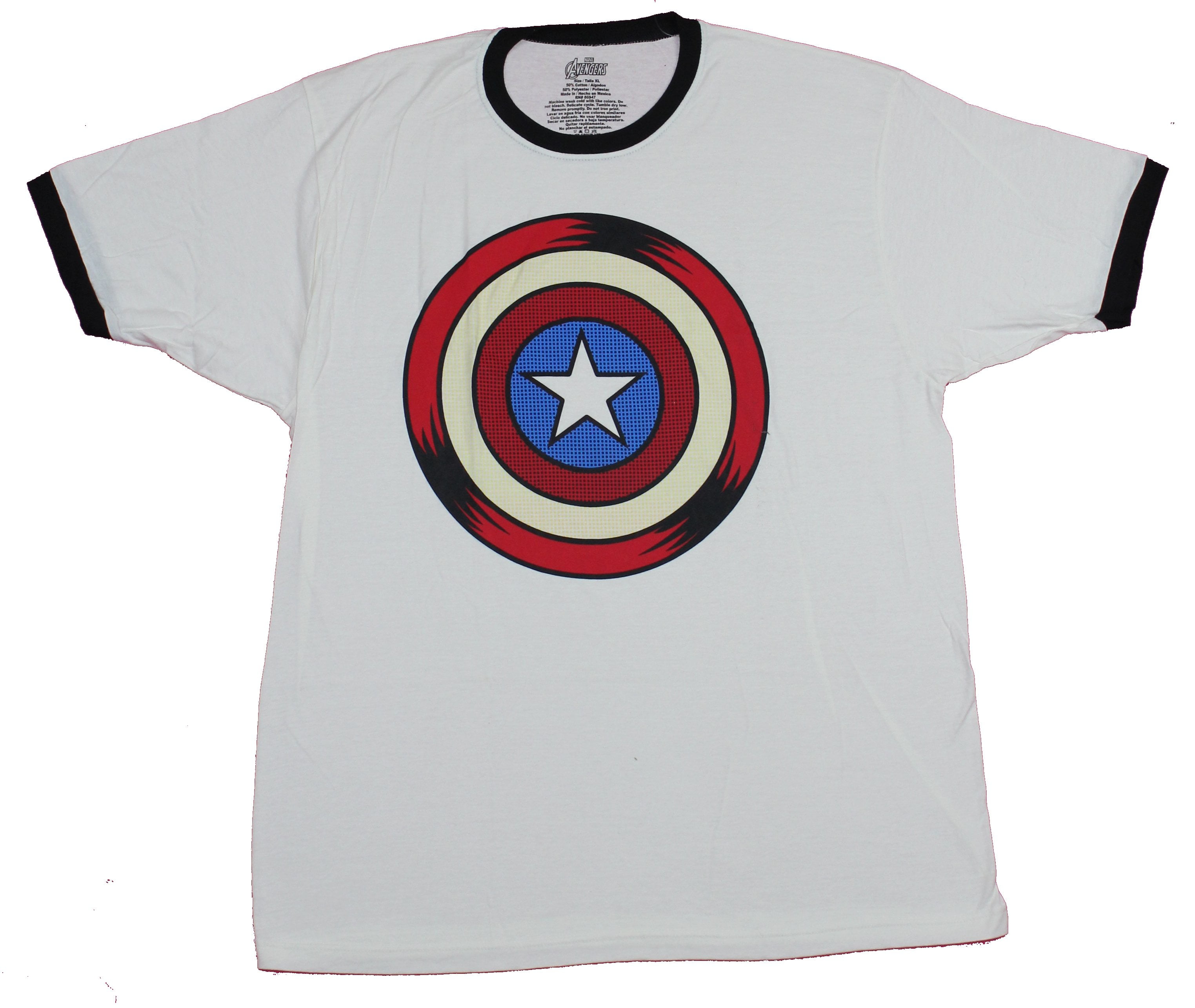 Captain America Mens Ringer T-Shirt- Classic Shield Dotted Style Image (Medium)