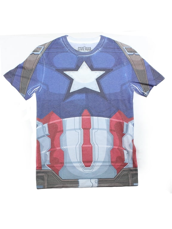 Captain America Mens T-Shirt - Civil War Style Sublimation Costume Front (Large)