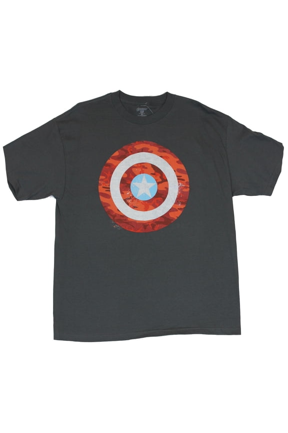 Mens T-Shirt - Distressed Cap Shield w/ Red Camo Design (Large)