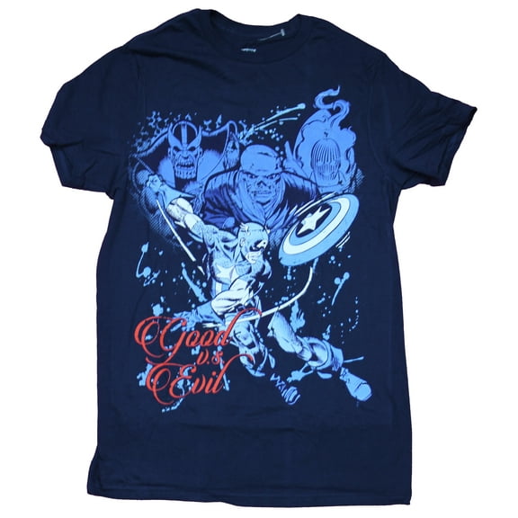 Captain America Mens T-Shirt  -  Good Vs Evil Cap Throwing Shield (Medium)