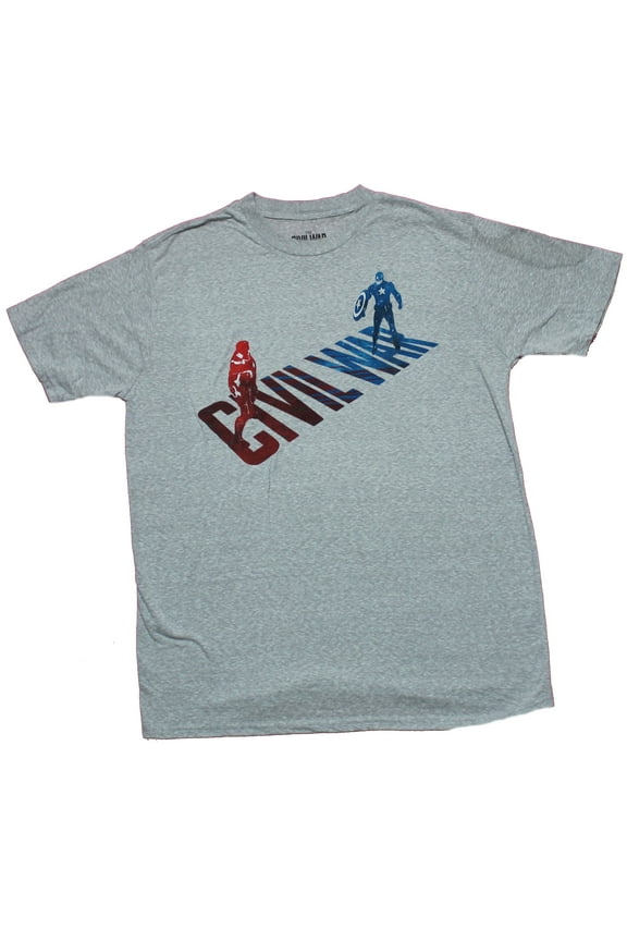 Captain America Mens T-Shirt - Iron Man Cap Stylized Civil War Stare Down (Medium)
