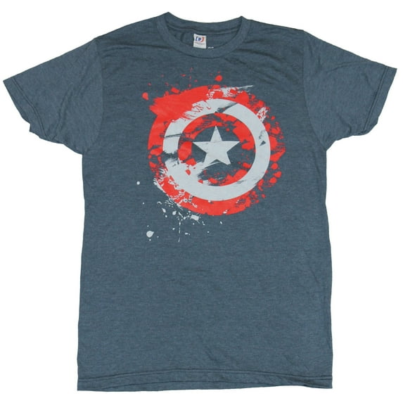 Captain America Mens T-Shirt- Red White Splattered Distressed Logo Shield (Small)