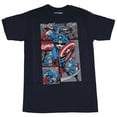 thumbnail image 1 of Captain America Mens T-Shirt -  Rushing In Over Multiple Battle Panels Image (Small), 1 of 1