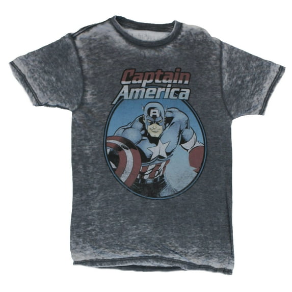 Captain America Mens T-Shirt - Smiling Confident Cap in Circle Under Logo Image (Medium)