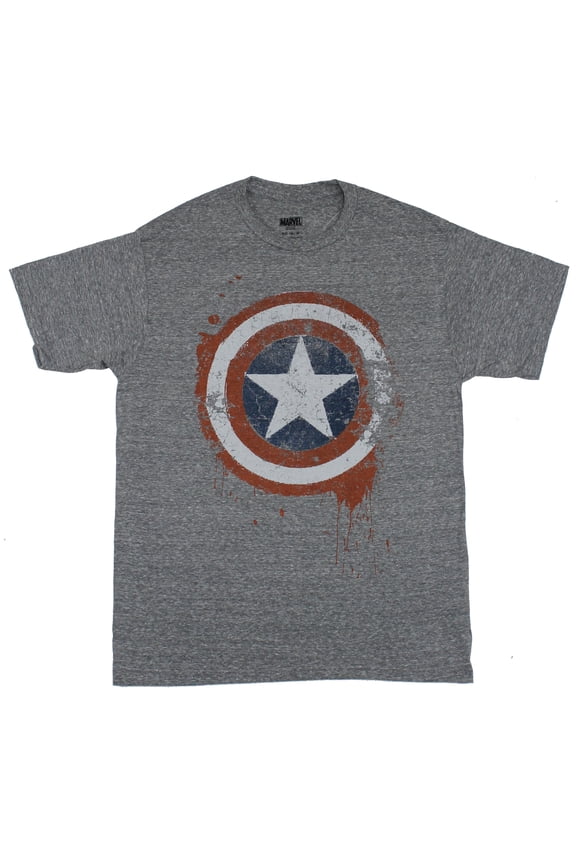 Captain America Mens T-Shirt - Splattered Dripping Distressed Classic Shield Logo (Large)