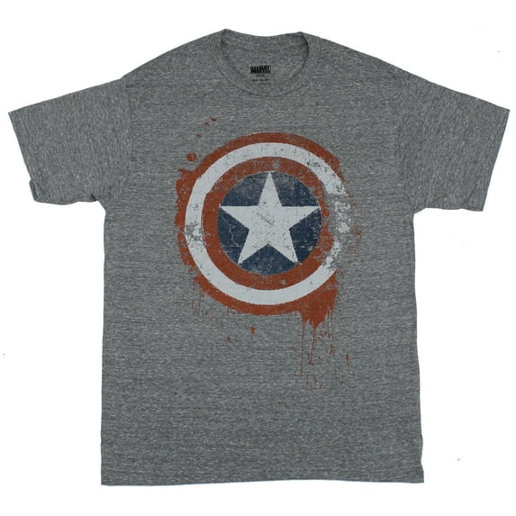 Captain America Mens T-Shirt - Splattered Dripping Distressed Classic Shield Logo (Large)
