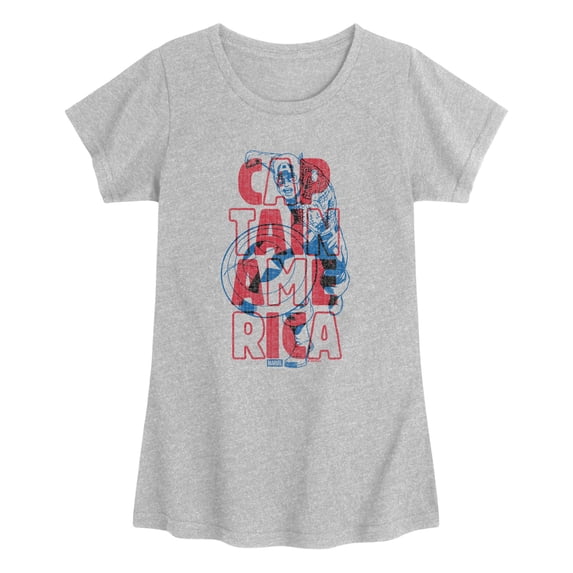 Captain America - Name Over Portrait - Youth Girls Fitted Short Sleeve T-Shirt