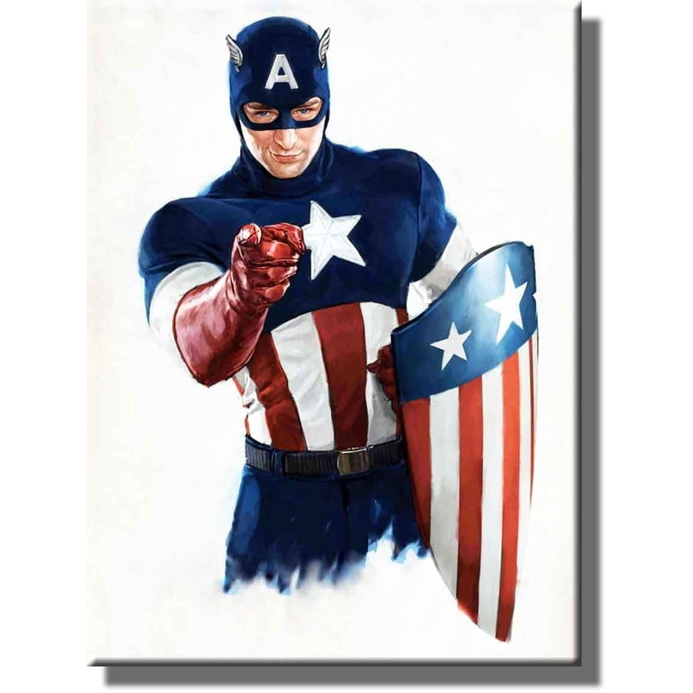 Captain America Picture on Stretched Canvas, Wall Art decor, Ready