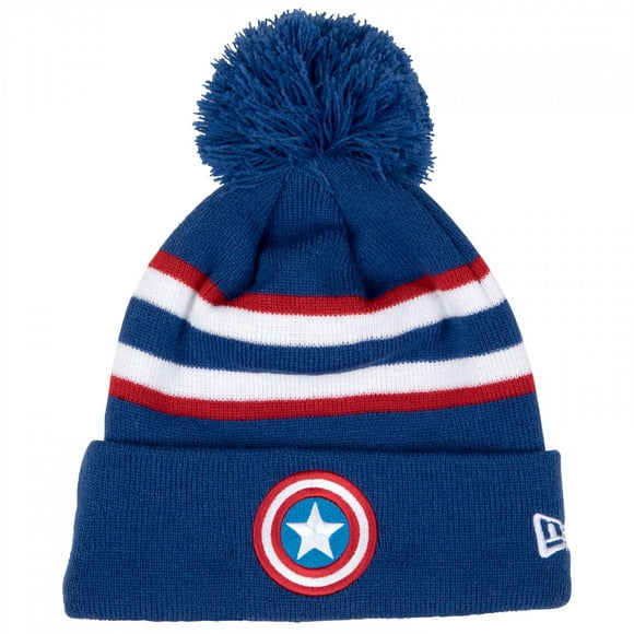 Red White and Blue Striped New Era Knit Pom Beanie