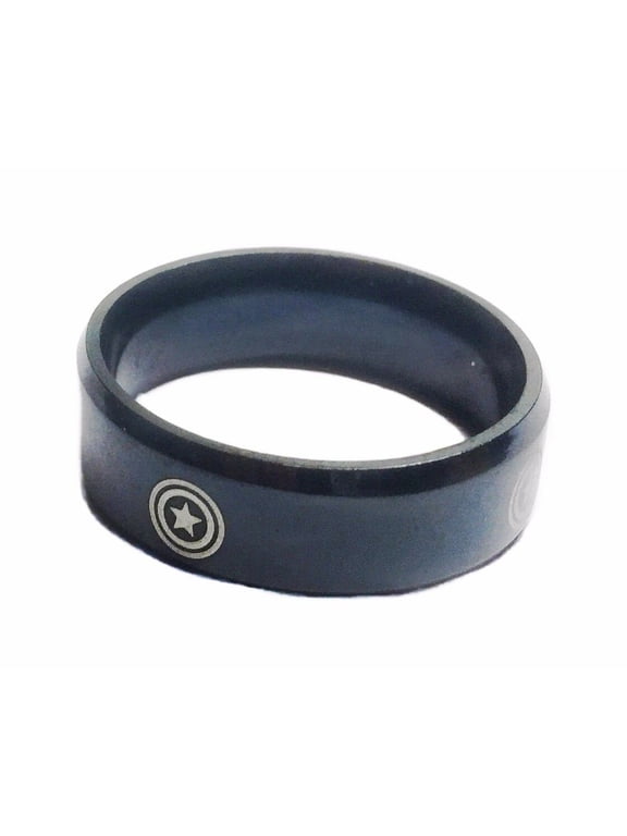 Captain America Repeat Shield Logo Black Aluminum Band Ring Size 12